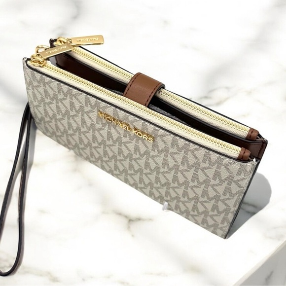 Michael Kors Large Jet Set Travel Double Zip Wallet Powder Blush Multi - Picture 7 of 10